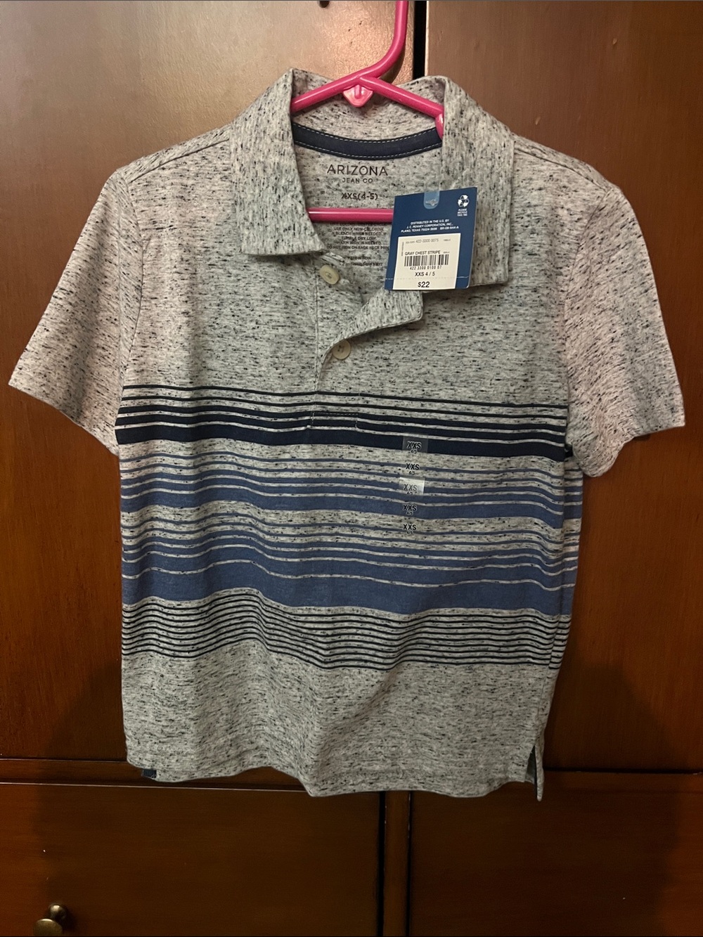 Arizona Jean Company Gray and Navy Striped Polo